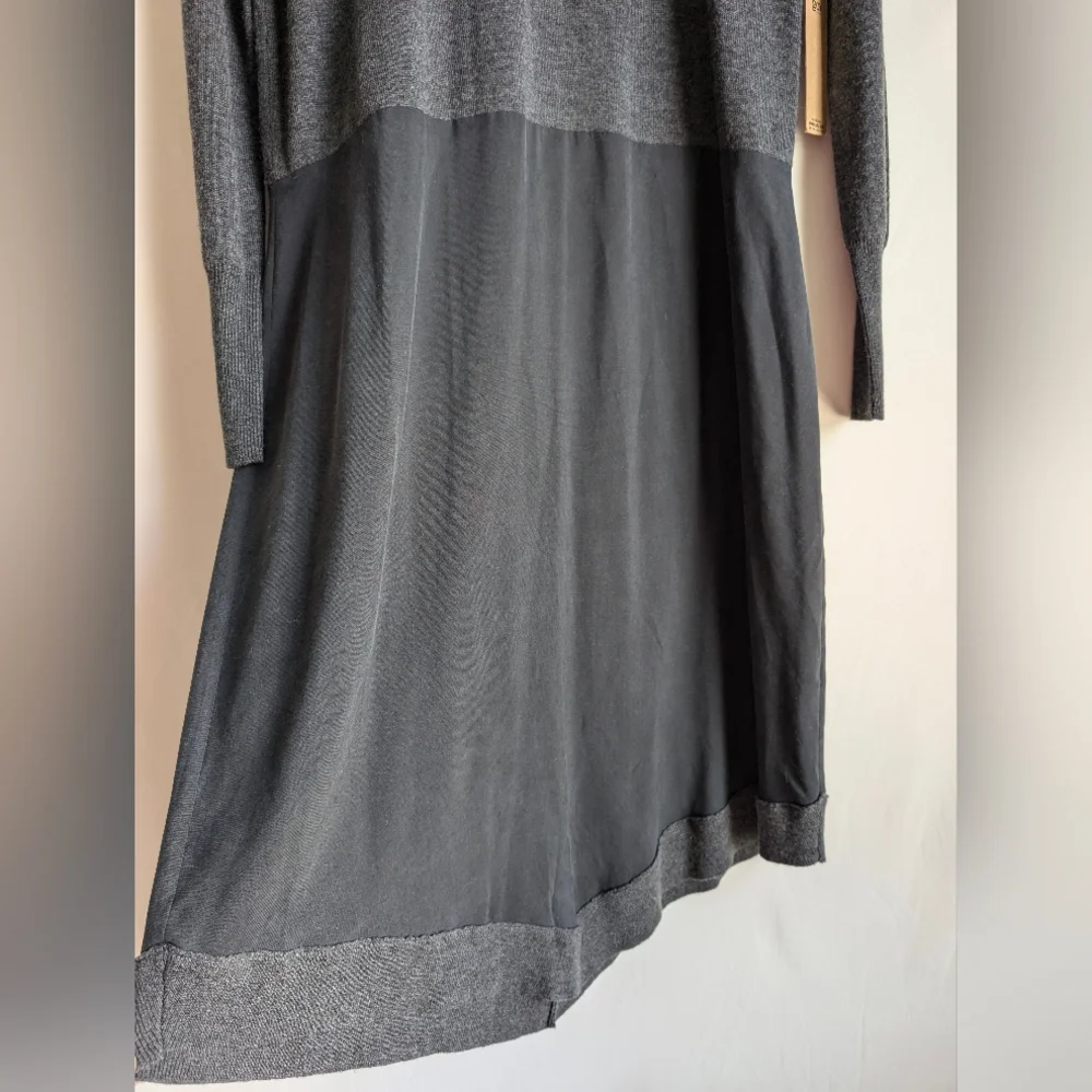 Silk & Wool Mixed Media Dress Charcoal Gray Black Lagenlook Minimal Quiet Luxury